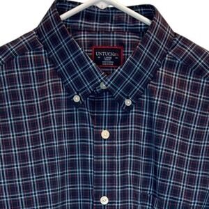 UNTUCKit Men's Long Sleeve‎ Blue Red Plaid Shirt Large Slim Fit Oxford Collar